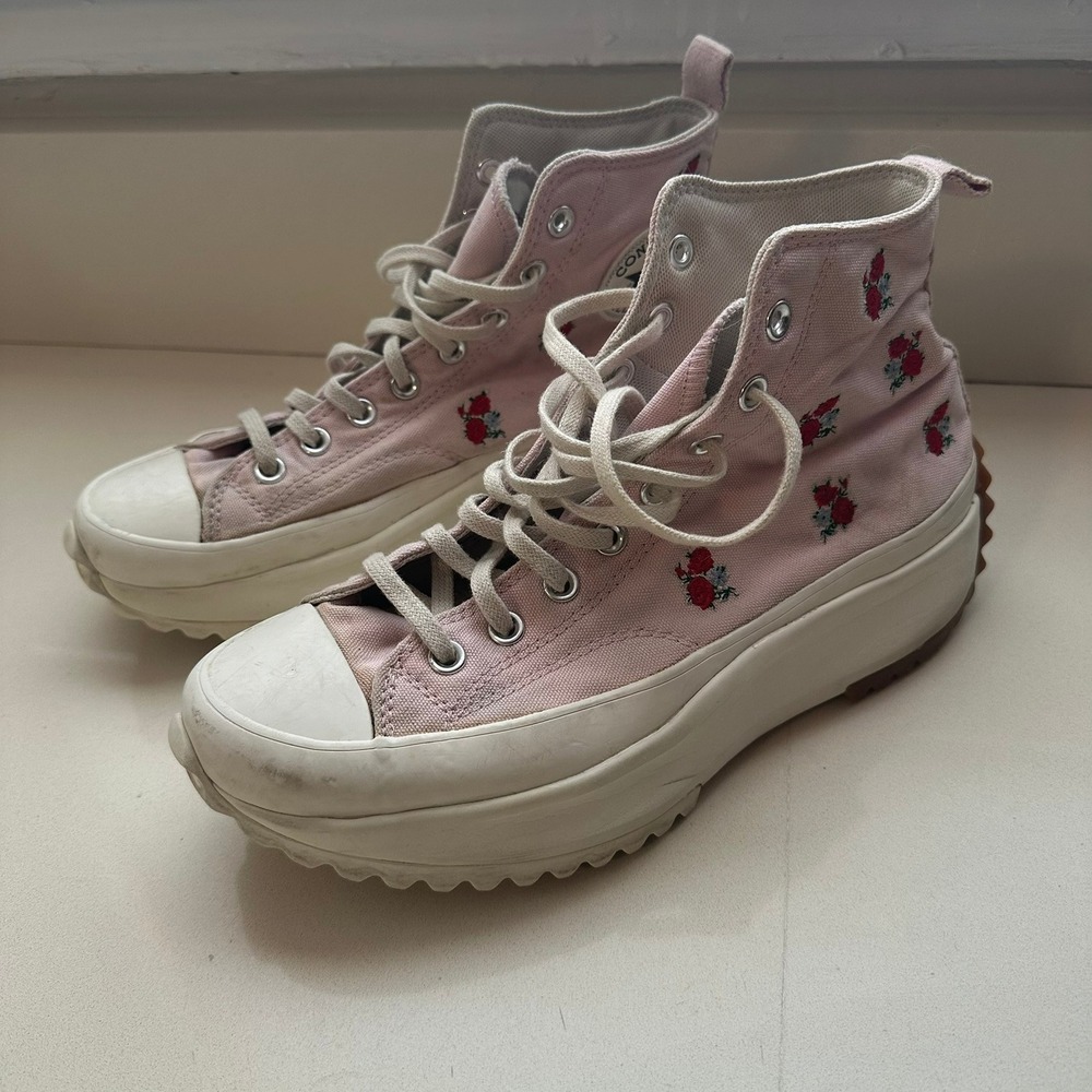 Converse Run Star Hike High Top Pink Embroidered Floral Platform Sneakers W 11.5